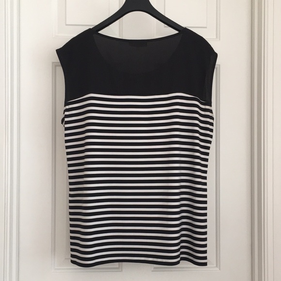 Calvin Klein Women’s Top XL Sleeveless Striped Black White Red Blouse - Picture 5 of 6